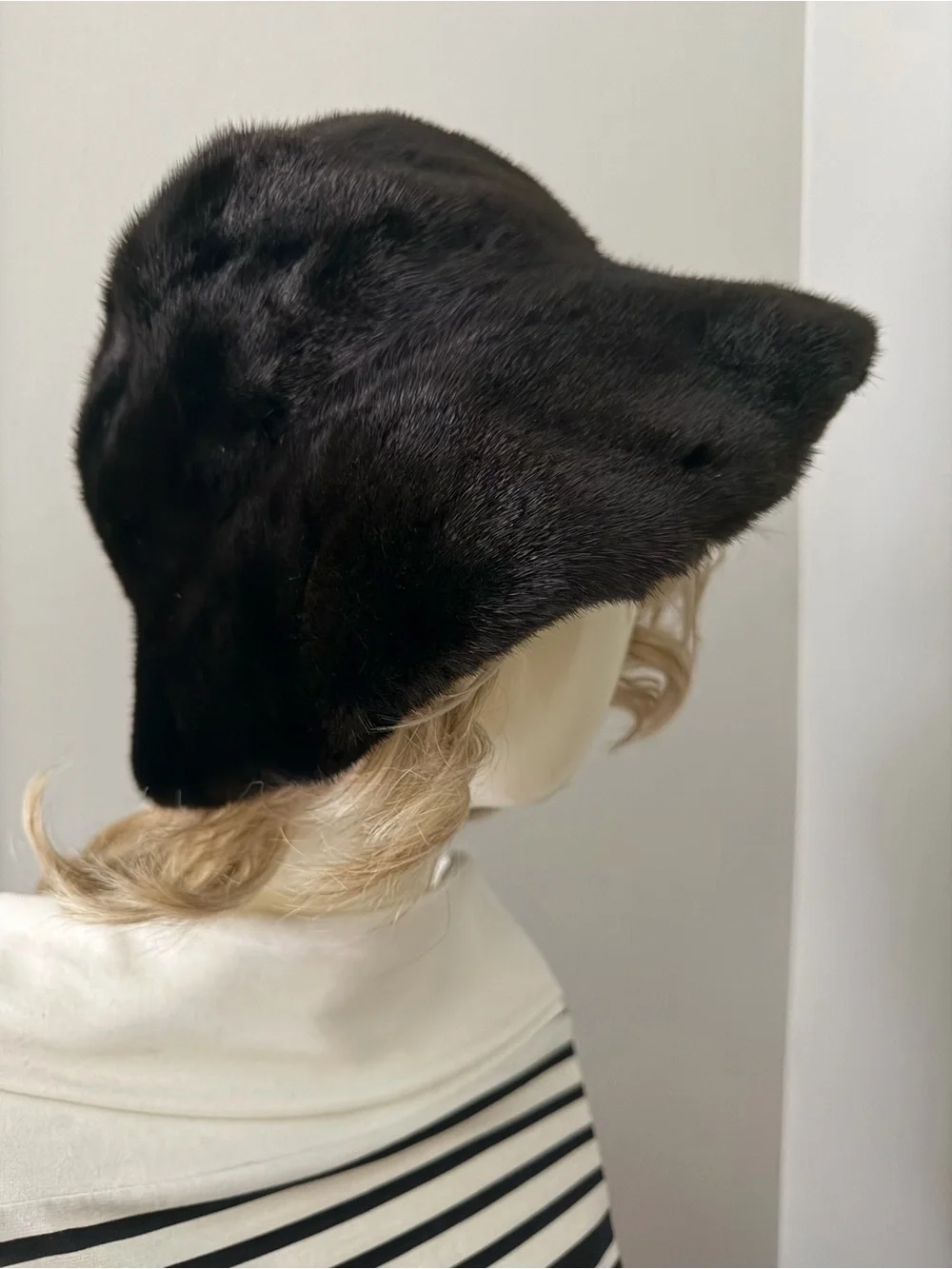 Black Fur Bucket Hat - Women's Winter Accessory One size